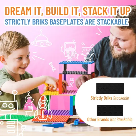 Strictly Briks Large Classic Stackable Baseplates, For Building Bricks, Bases for Tables, Mats, and More, 100% Compatible with All Major Brands, Black, 1 Piece, 10x10 Inches, Ages 3-14 {5}