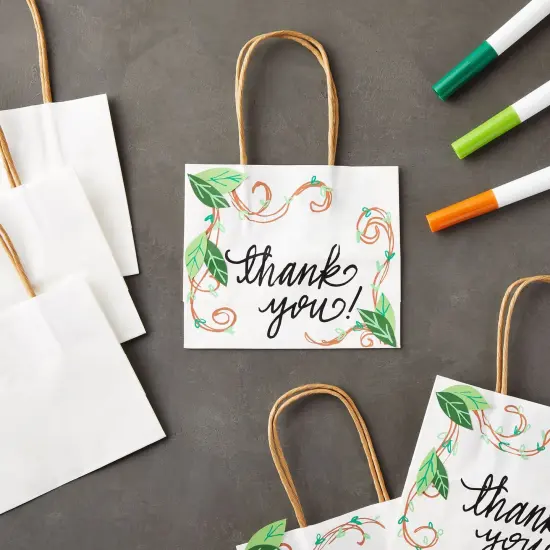 50 Pack Small Gift Bags With Handles, 6 x 5 x 2.5 Inch Thank You Bags for Baby Shower, Birthday Party White {3}