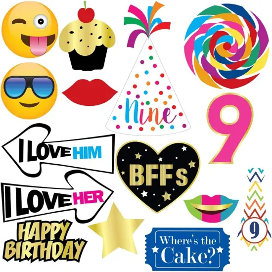 9th Birthday Photo Booth Party Props - 40 Pieces - Funny Kids Birthday Party Supplies, Decorations and Favors {4}
