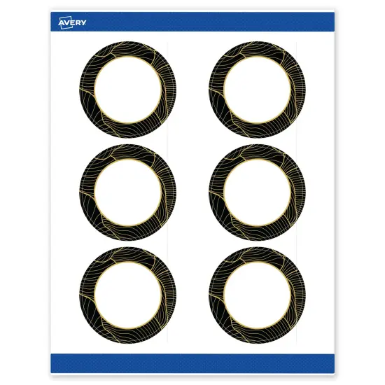 Avery Printable Round Labels with Sure Feed Technology, Pre-Printed Black Border with Gold Pattern, Matte White, 3" Diameter, Laser & Inkjet Compatible, 60 Total {1}