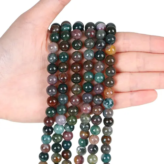 Indian Agate 8mm Natural Stone Beads Round Loose Gemstone Stone Beads for DIY Bracelet Necklace Earrings Jewelry Making Polishing Genuine Real Stone Beading Crystal 96PCS 2 Strand 32" {6}