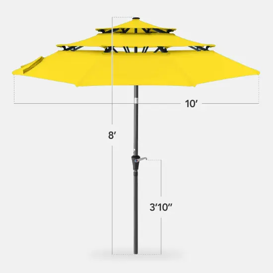 Best Choice Products 10ft 3-Tier Patio Umbrella, Market Sun Shade w/ Tilt Adjustment, Easy Crank Yellow {2}