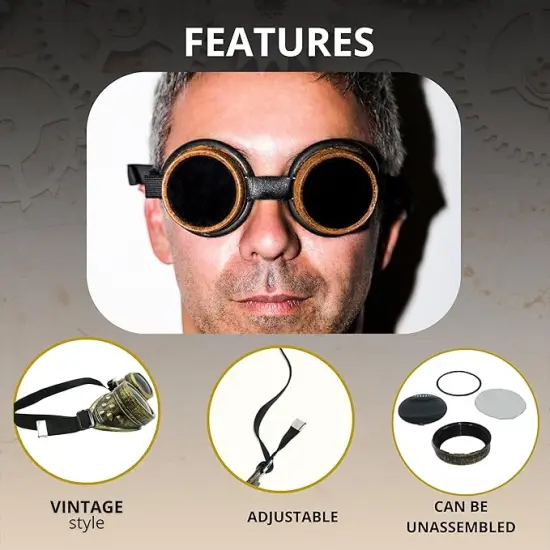 4E's Novelty Steampunk Goggles for Women & Men &ndash; Brass Vintage Steam Punk Glasses Costume Accessory for Mad Scientist, Victorian, Renaissance, Cosplay, Halloween, Rave, Cyberpunk, and Retro Outfits {5}