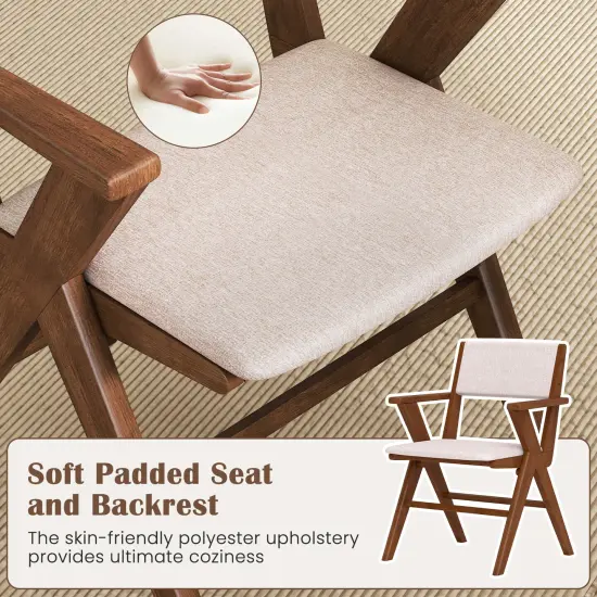 Wooden Dining Chair with Rubber Wood Frame Set of 2-Walnut {5}