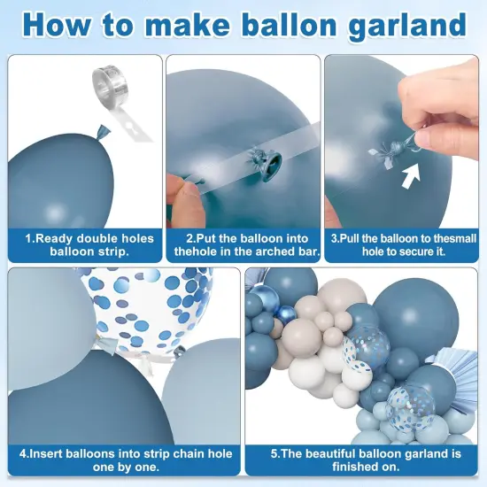 173Pcs Dusty Blue Balloon Arch Garland Kit, Baby Light Dusty Blue White Sand Metallic Blue Confetti Balloons for Boy Baby Shower Gender Reveal Wedding Birthday Party Decorations Supplies {4}