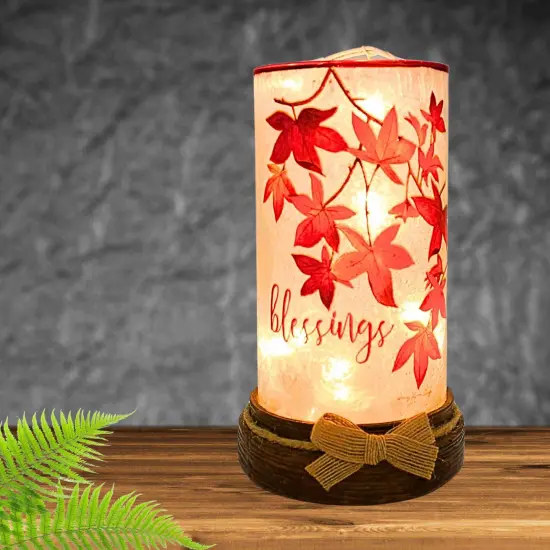 Stony Creek 8.25 In Share The Blessings Hurricane Thanksgiving Lighted Glass Accent , Thanksgiving Decor Pre-Lit Resin Base BLESSINGS {4}