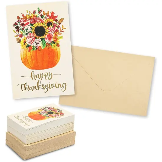 Happy Thanksgiving Greeting Cards, Floral Pumpkin (4 x 6 In, 60 Pack) Multicolor {1}
