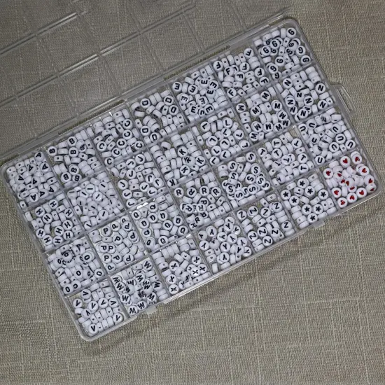 Acrylic Letter Beads, 1450 Pcs 4x7mm Round Alphabet Beads in 28 Grid Box for Jewelry Making, DIY Bracelets (4x7mm, White) {4}