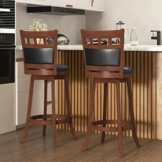 Wood Swivel Bar Stools Set of 2 with Faux Leather Upholstered Seat and Back-Espresso {2}