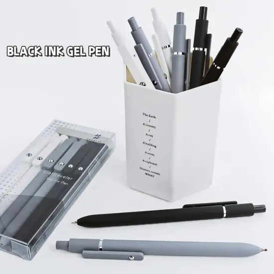6 Pcs Gel Pens 0.5mm Quick Dry Black Ink Pens Fine Point Smooth Writing Pens, Cute Office and School Supplies Gifts for Women Teacher Students (6 Pcs Black White Grey Silver) {4}