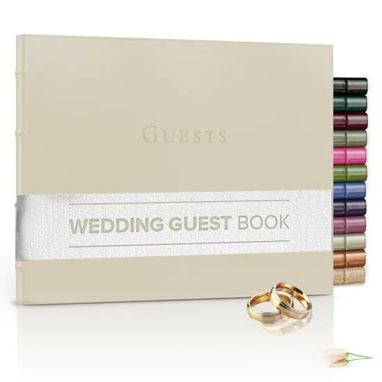 Gallery Leather Guest Book Wedding, Party, Special Events, add Polaroid Photos, 192 Lined Pages, Bonded Leather, Hardcover 7" x 9" Acadia Green {2}