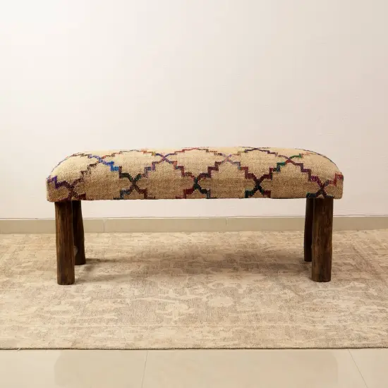 Decorative Jute Fabric Upholstered Multicolor Bench - 45" x 14" x 18" {4}