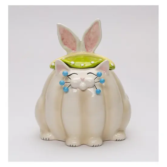 Ceramic Whisker Cat Easter Bunny Rabbit Candy Jar, Spring Easter Decor, Kitchen Decor, Gift for Her {2}