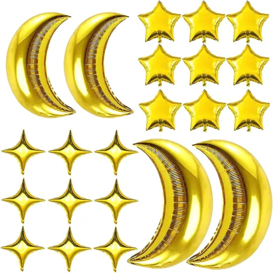 54Pcs Star Foil Balloons Moon Foil Mylar Balloons Kit with 50Pcs Gold Star Balloons and 4Pcs Large Moon Foil Balloons for Baby Shower Christmas Anniversary Engagement Wedding Birthday Party Decoration {1}