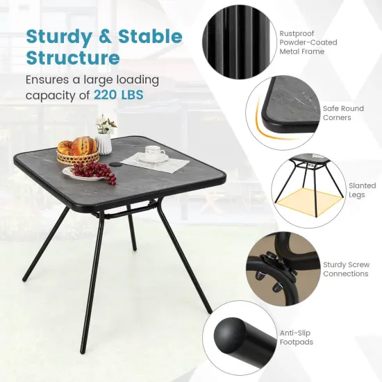 Costway Outdoor Dining Table 32'' x 32'' Patio Bistro Table with Umbrella Hole for 4 Persons {6}