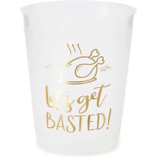Sparkle and Bash 16 Pack Thanksgiving Plastic Cups, 16 oz Disposable Clear Tumblers - Let's Get Basted Gold Foil Design - Friendsgiving Holiday Party Supplies {4}