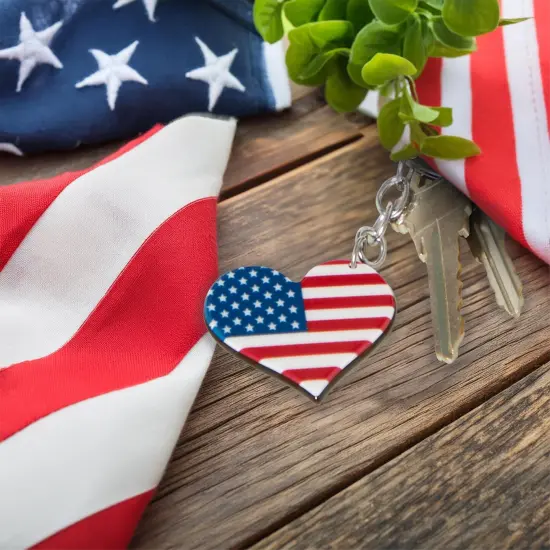 Juvale 24 Pack American Flag Keychain, 4th of July Party Favors, Celebration Essentials, Key Ring for Backpacks, Wallets, Lanyards, Independence Day Gifts, Patriotic Heart Keychain, 1.6 x 3.5 In Blue {3}