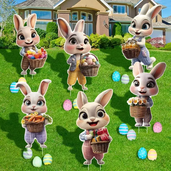 6 PCS Easter Bunny Decorations Outdoor - Large Easter Bunny Yard Signs {1}