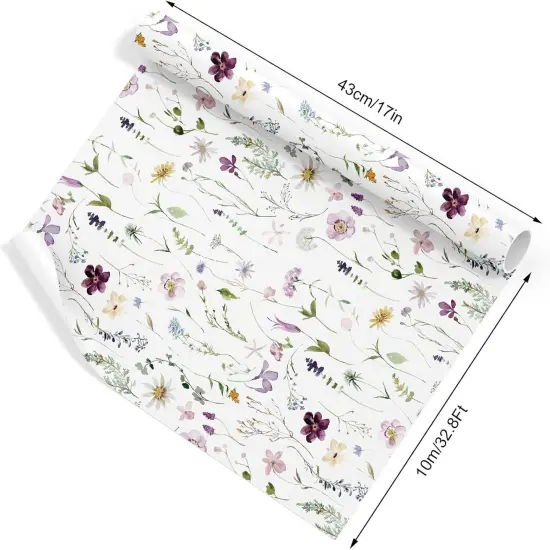 Spring Wild Floral Wrapping Paper -Mini Roll- 17 Inch x 32.8 Ft Watercolor Wildflowers Gift Wrap Paper Spring Art Paper for Birthday Wedding Bridal Baby Shower Mother's Day DIY Craft {3}