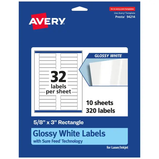 Avery Glossy White Rectangle Labels with Sure Feed, 5/8" x 3" {1}