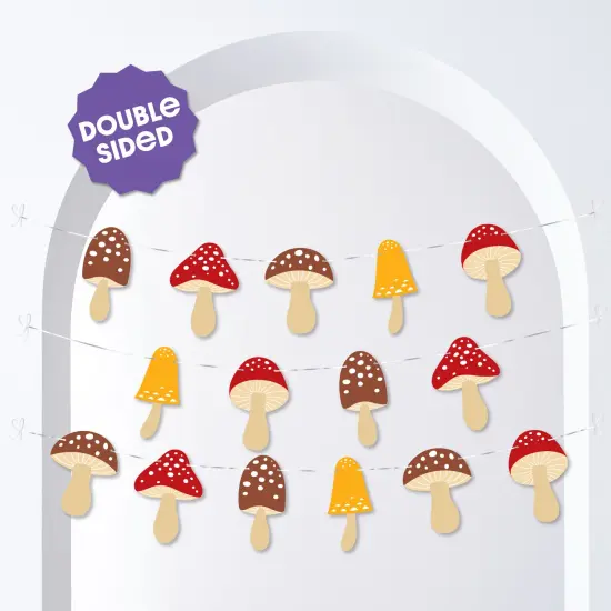 Big Dot of Happiness Wild Mushrooms Garland Banner, Toadstool Decor, Birthday Party Decorations Backdrop, 30 Feet of Cord, 15 Paper Mushroom Shapes {3}