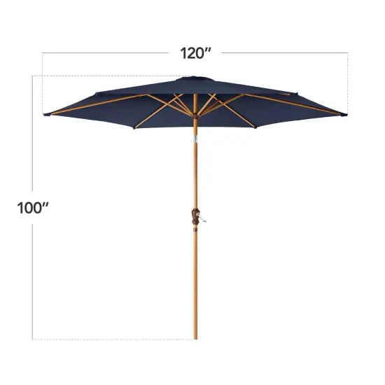 Best Choice Products 10ft Outdoor Woodgrain Pattern Steel Market Patio Umbrella w/ Crank, Tilt Navy Blue {2}