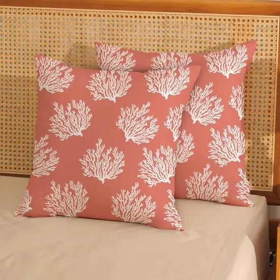 Summer Coastal Pillow Covers 18x18 Pack of 2 Ocean Themed Coral Throw Pillow Covers Outdoor Decoration,Beachy Nautical Decor Pillowcase Square Linen Decorative Cushion Case for Home Sofa Couch {2}
