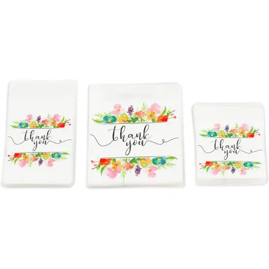 Floral Thank You Goodie Bags, Party Decor in 3 Sizes (300 Pack) White {6}