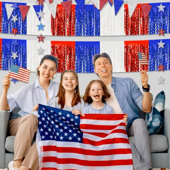 6 Pack 10 Feet White Blue Red Wave Foil Fringe Garland Metallic Tinsel Streamers Banner Wall Hanging Curtain Backdrop {5}