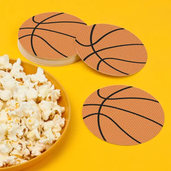 Big Dot of Happiness 25 Ct Basketball Drink Coasters, 4-Inch Disposable Round Paper Coasters for Birthday Party, Cocktail Table Decor for Bar Drinks {4}