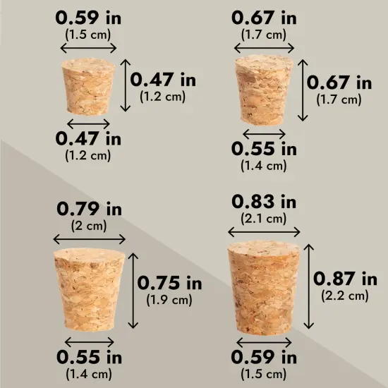 80-Pcs Small Cork Stoppers Assorted Sizes - Mini Tapered Cork Plugs for Wine Bottles, Salt and Pepper Shakers, Crafts (Bulk Pack, 8 Sizes) Brown {5}