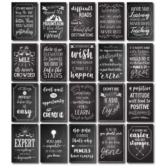 20 Pack Motivational Posters - Chalkboard Design - Inspirational, Positive Quotes for School Classroom Wall Decoration Sign, Growth Mindset Posters, Teacher Supplies, Bulletin Boards Gifts 13x19 inch Black {1}