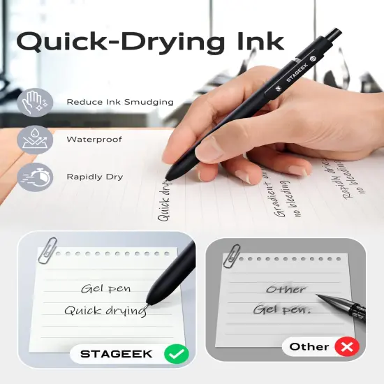 Black Gel Pens, 12Pcs Fine Point Smooth Writing Pens with 3 Extra Refills, Quick Dry Black Ink Pens for Journaling, Office, Note Taking, School Supplies, Nurse Aesthetic(Black) {4}