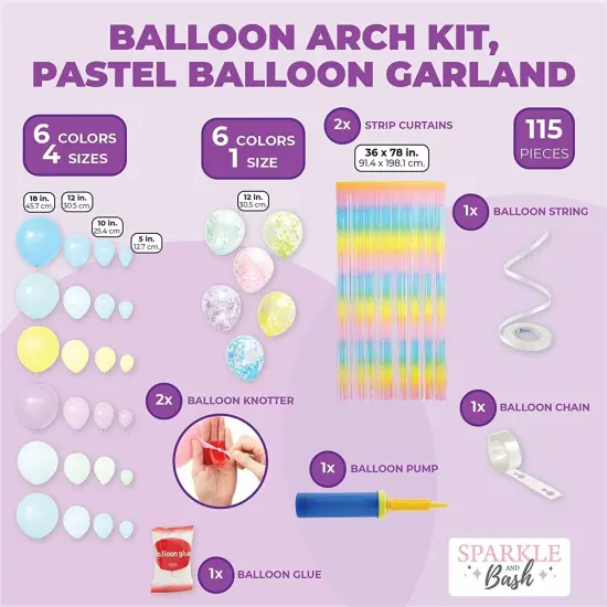 Balloon Kit for Garland Arch, Pastel Garland, Fringe Curtain for Birthdays and Baby Showers (218 Pieces) Multicolor {2}