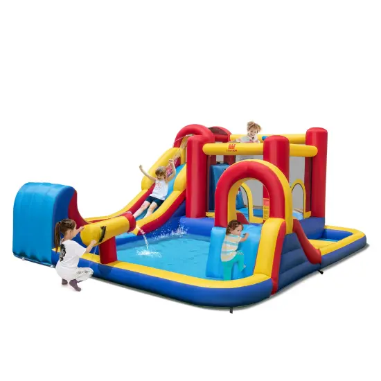 7 in 1 Outdoor Inflatable Bounce House with Water Slides and Splash Pools without Blower {4}