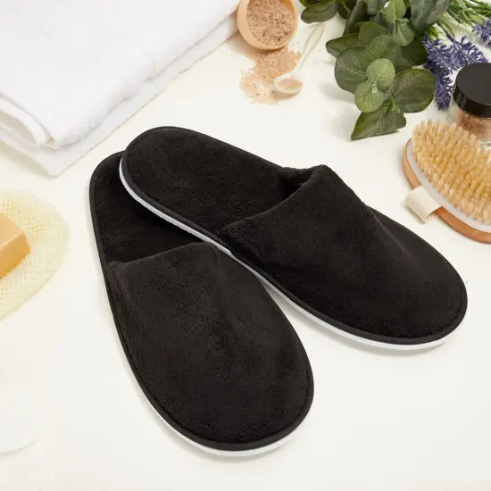 12 Pairs Disposable Slippers for Guests, Bulk Pack for Hotel, Spa, Shoeless Home, Black (US Men Size 11, Women 12) {3}