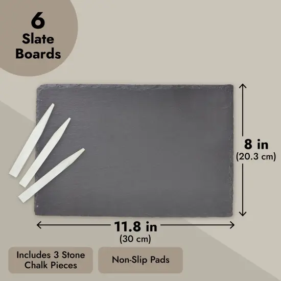 Set of 6 Black Slate Charcuterie Boards with Chalk, Individual Stone Plates for Cheese, Meat, Appetizers (8 x 11.8 In) {4}