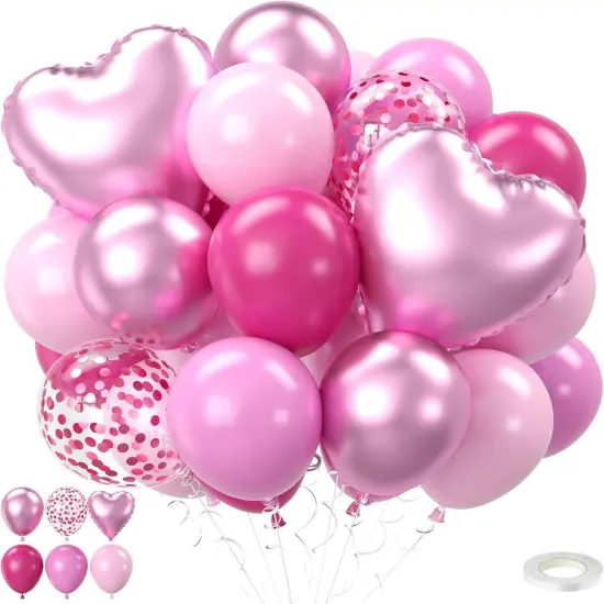 12 Inch 50Pcs Hot-Pink Pastel Balloon (Pink Heart) {1}