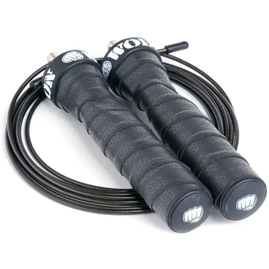 WOD Nation Attack Speed Adjustable Jump Rope With Unique Two Cable Skipping Workout System, One Thick and One Light 11 Foot Cable, Perfect for Double Unders For High Intense, Fits Men and Women Black {3}