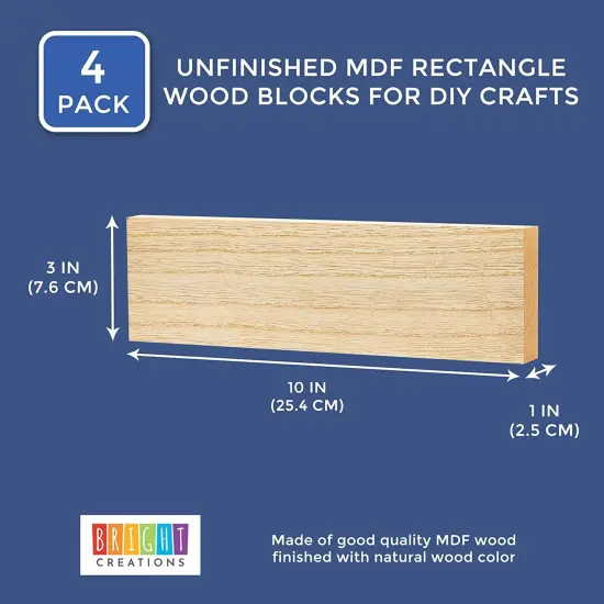 Bright Creations Unfinished MDF Wood Blocks for Crafts, 1 In Thick Wooden Square Blocks (3 x 10 In, 4 Pack) Brown {3}