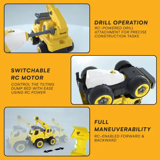 Top Race 3-in-1 Construction Toys - Easy Assembly Take Apart Construction Trucks with Remote Control and Drill - 3 Building Models for Kids Ages 3 and Up - Ideal for Indoor and Outdoor Play {7}