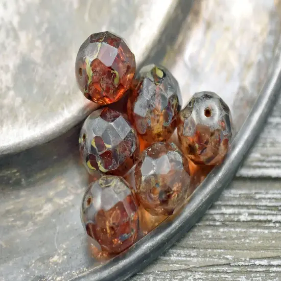 *12* 12mm Amber Sunset Travertine Fire Polished Round Beads {4}