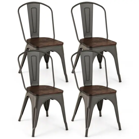 Metal Style Dining Chairs Set of 4, Stackable Kitchen Chairs with Wood Seat Gun {1}