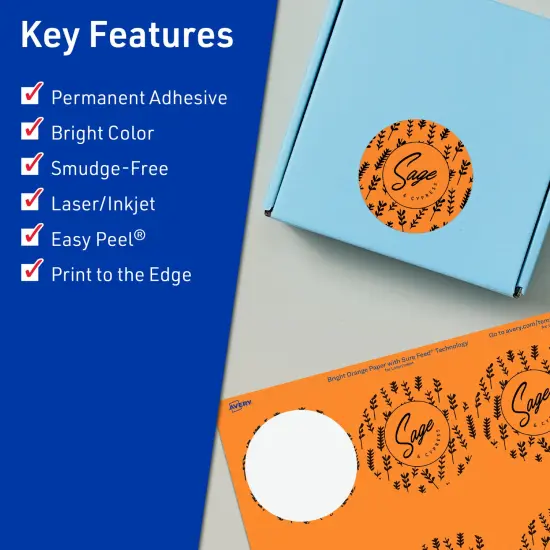 Avery Bright Orange Paper Labels, 3" Diameter Round {2}