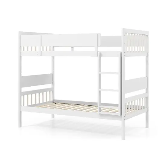 Wooden Twin Over Twin Convertible Bunk Bed with Guardrails and Under-bed Storage White {8}