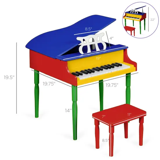 Best Choice Products Kids Classic 30-Key Mini Piano w/ Lid, Bench, Folding Music Rack, Song Book, Stickers Multi-Color {2}