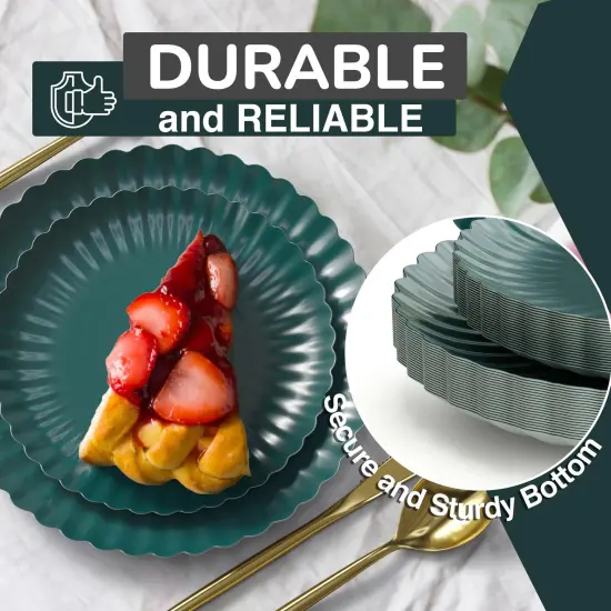 Earthtrends Scalloped Paper Plates 8.5 Inch & 10.5 Inch Dinner Plate Set &ndash; Fancy Disposable Plates for Party, Wedding, Birthday, Baby Shower &ndash; Large & Small Paper Plate Set for Parties, Events, Catering &ndash; ElegantFloral Design Black Aqua 80 {2}