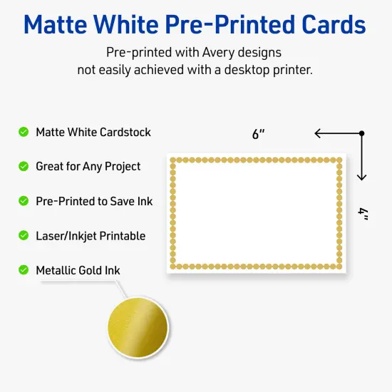 Avery Printable Rectangle Postcards, Gold Beads, 4" x 6", Matte White Rectangle Postcards, Laser/Inkjet, 20ct, Great for Postcards {2}