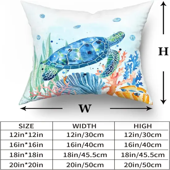 Coastal Ocean Pillow Covers Set of 2-18"x18" Sea Turtles Seahorse Decorative Throw Pillow Cases- Watercolor Marine Animals Double Sided Square Cushion Covers for Sofa Couch Bed Car {4}