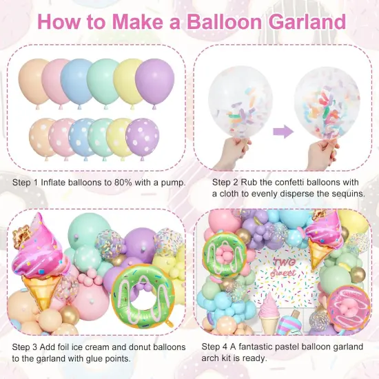 Pastel Donut Balloon Arch Garland Kit, 162pcs Donut Two Sweet One Birthday Party Supplies Girl Pastel Sprinkle Confetti Candy Ice Cream Foil Balloons for First Birthday Party Baby Shower Decoration {3}